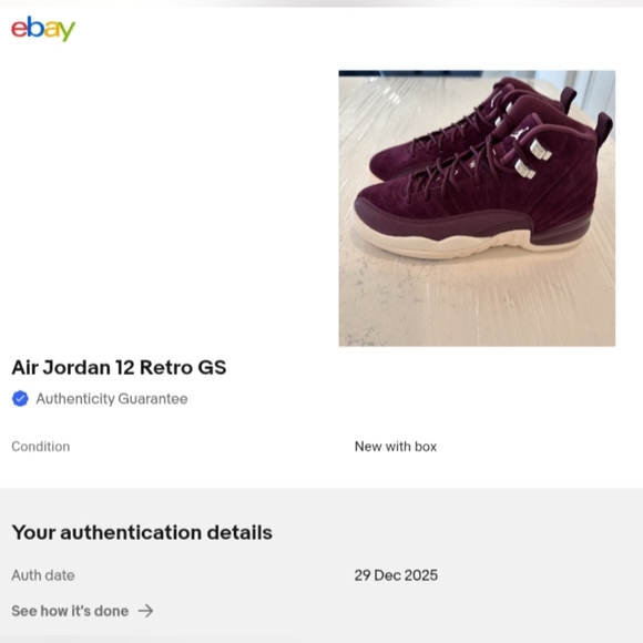 🚻6.5Y US—Air Jordan 12 Retro BG 2017 [BORDEAUX/SAIL–METALLIC SILVER] 153265–617 - Picture 11 of 11